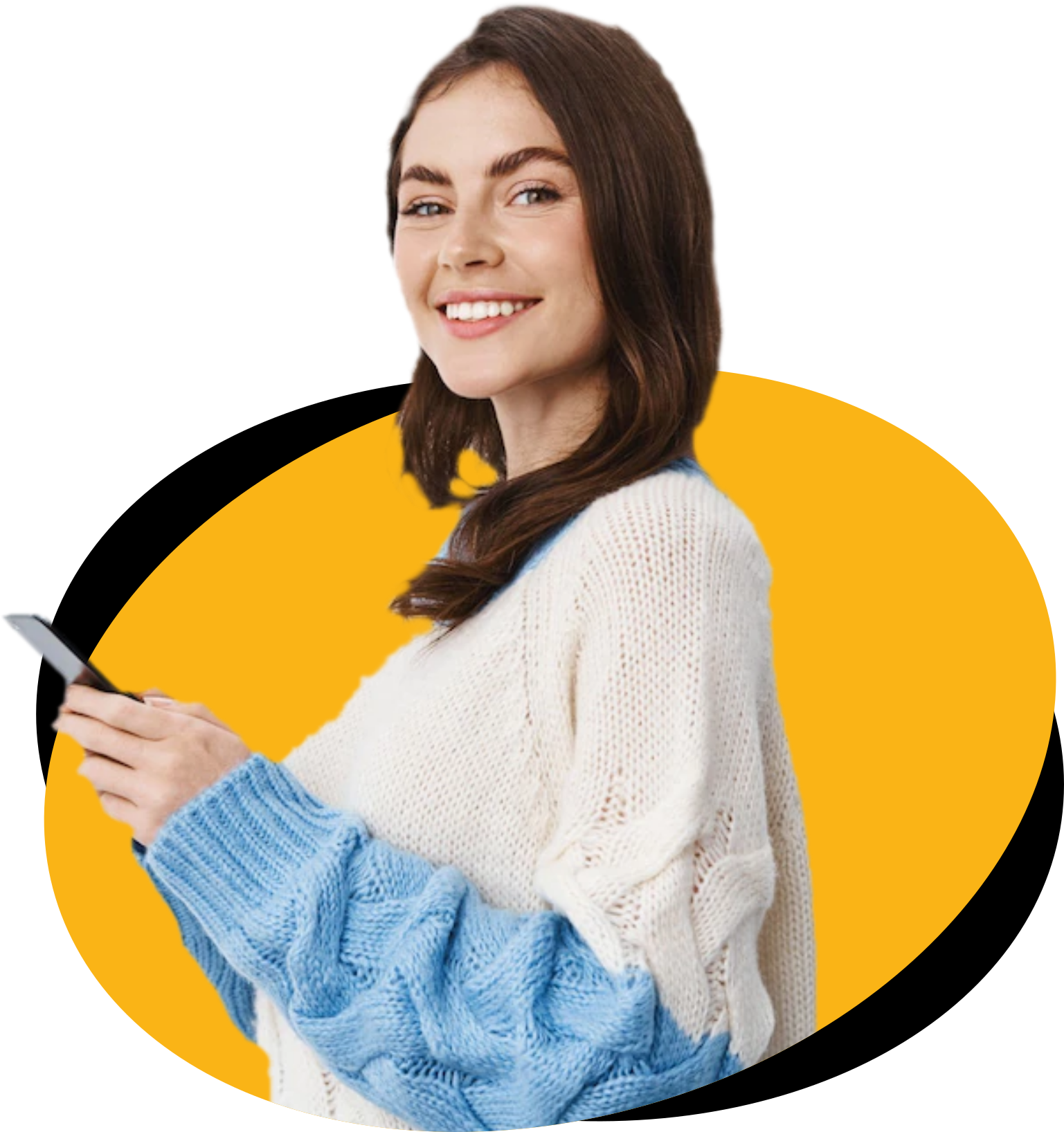 Mulher com celular na mão